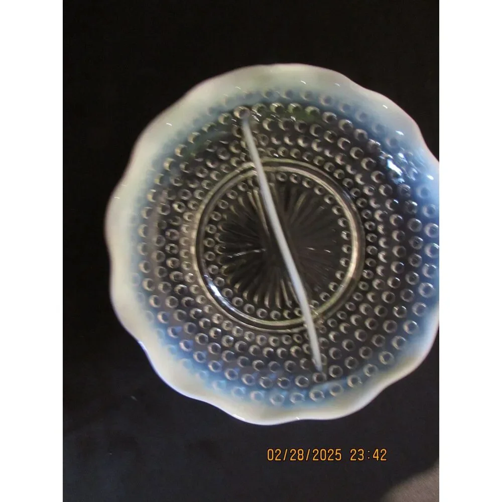 Vintage moonstone hobnail white opalescent divided dish bowl relish dips